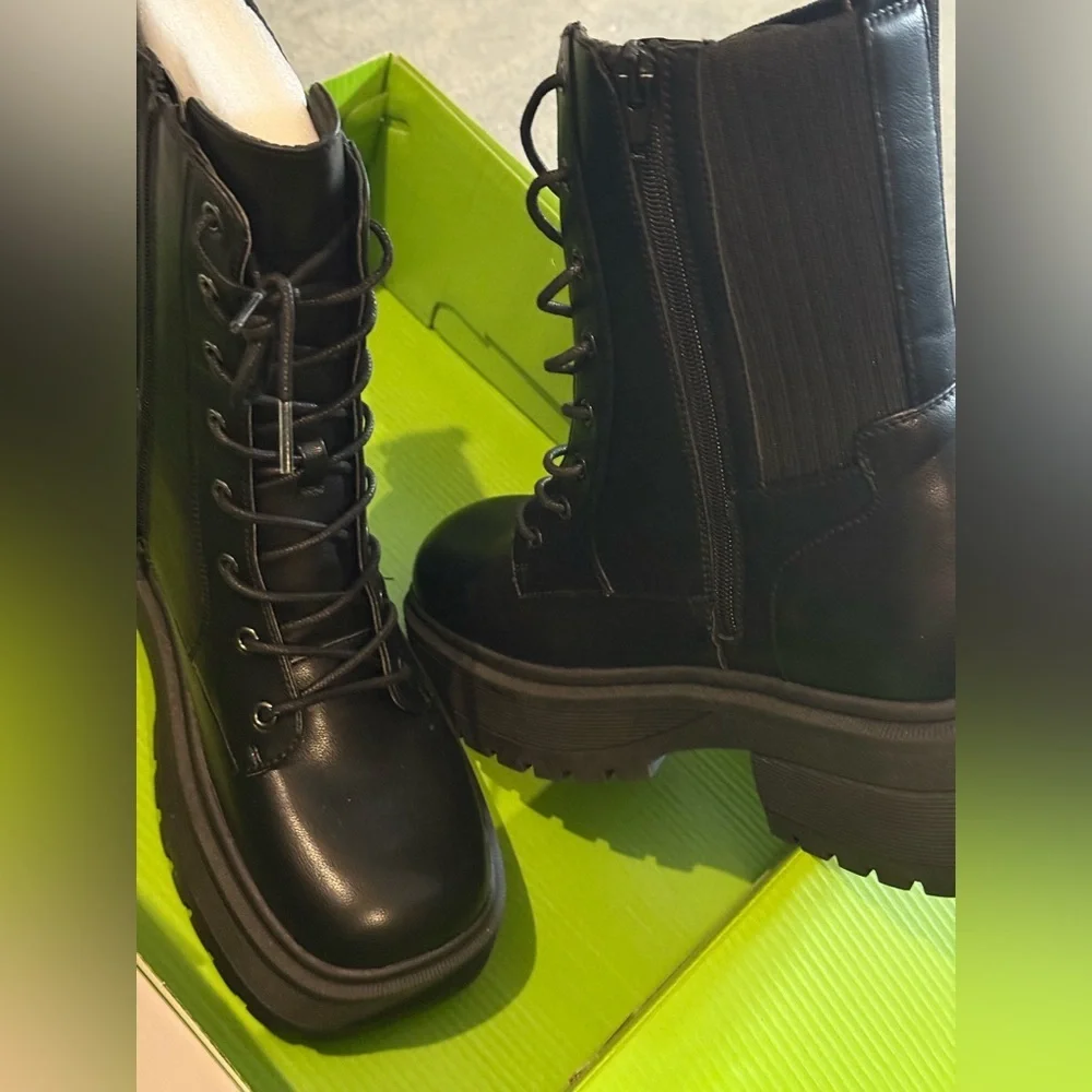 Call It Spring Black Ribbed Combat Boots - Picture 5 of 7